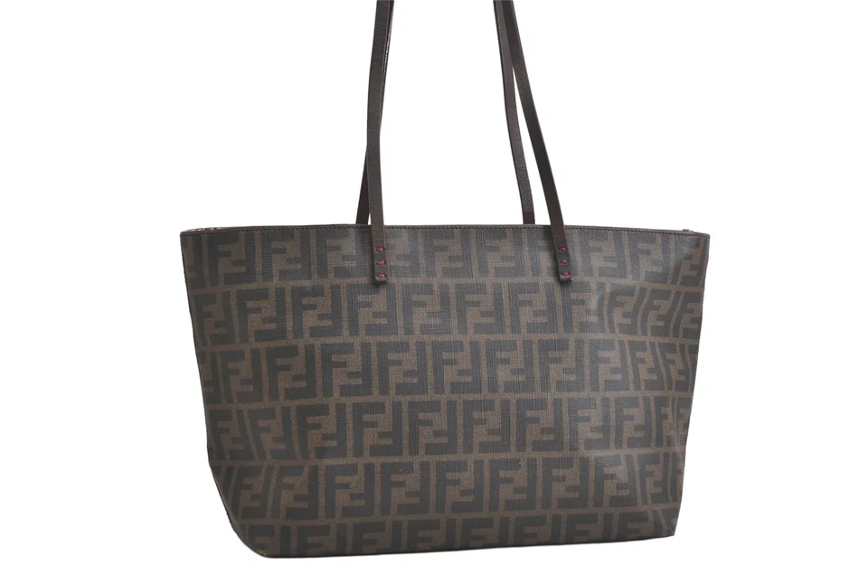 Authentic FENDI Zucca Vintage Shoulder Tote Bag PVC Leather Brown Junk 3810N - Image 1 of 4