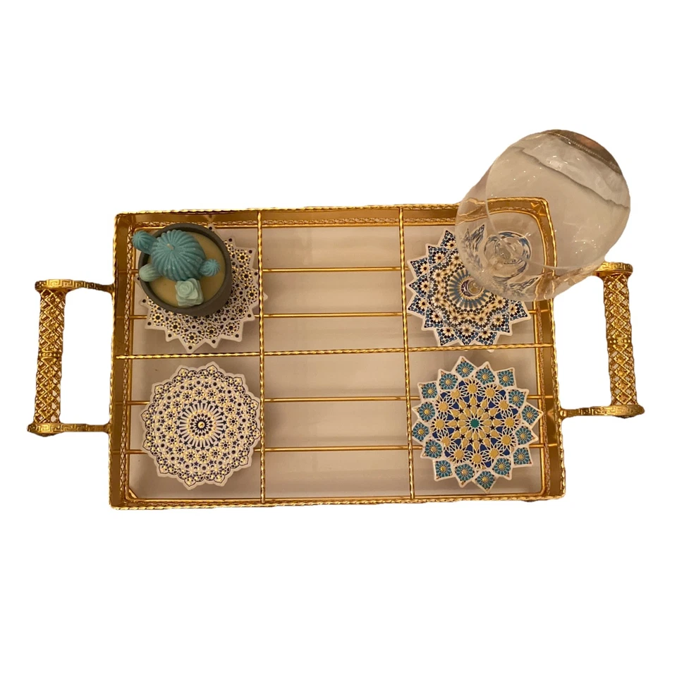 Goldenes Metall Deko Tablett Vintage Servier Asiatisch (12x24x46cm), 8x24x36cm - Bild 1 von 4