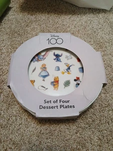Set Of 4 Disney 100 Ceramic Dessert Plates (Lunch, Salad) 8" New In Package - Picture 1 of 6