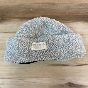 Adidas Sherpa Fleece Beanie Hat Womens Gray Fold Over Lined Logo Patch - Picture 1 of 3