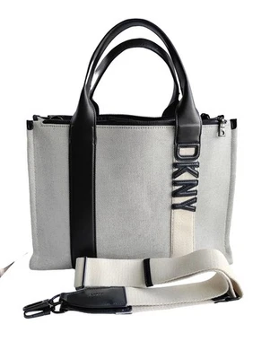 Bandolera Convertible DKNY Holly Lona 3 Tonos Grande 15" Gris/Blanco/Negro Foto 1 de 4