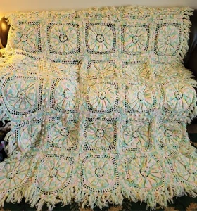 Vintage Handarbeit gehäkelt 3D afghanische Decke 92" x 67" - Bild 1 von 8