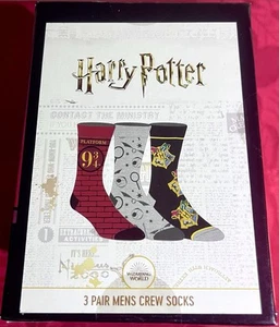 NEW Harry Potter Crew Socks 3 Pack Mens Size 10-13 Hogwarts Express Train Box !! - Picture 1 of 6