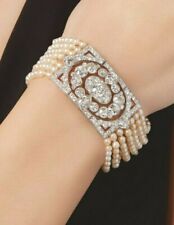 Art Deco Cultured Pearl & CZ Tennis Bracelet For Women Red Carpet Jewelry