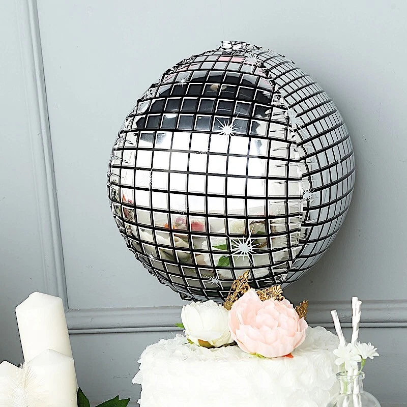 SILVER 13" wide Disco Ball Orb Mylar Foil Balloon Party Wedding Decorations Sale - Image 1 of 4