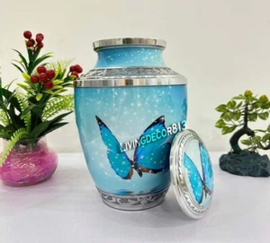 Menschliche Asche Aluminium Andenken Urne Schmetterlinge Einäscherung Urnen für Asche Denkmal - Bild 1 von 14