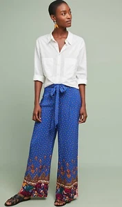NWT in Bag Anthropologie $128 Wide Leg printed trouser pants Sz. US 8 Fast Ship - Picture 1 of 2
