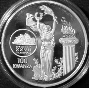 Angola 100 kwanza Silver Proof 1999 Sydney Olympics Goddess & Torch KM#94