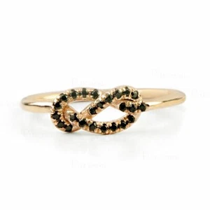14K Gold 0.20 Ct. Black Lab-Created Diamond Infinity Knot Delicate Ring-Women’s - Picture 1 of 1