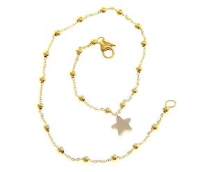 18K YELLOW WHITE GOLD ANKLET 9.8" 25cm WITH 2mm SPHERES BALLS AND STAR PENDANT