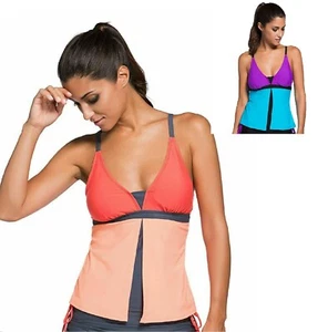 Damen Flyaway geschichtet tiefer V-Ausschnitt Tankini Farbe Block Tank Badeanzug Top - Bild 1 von 9