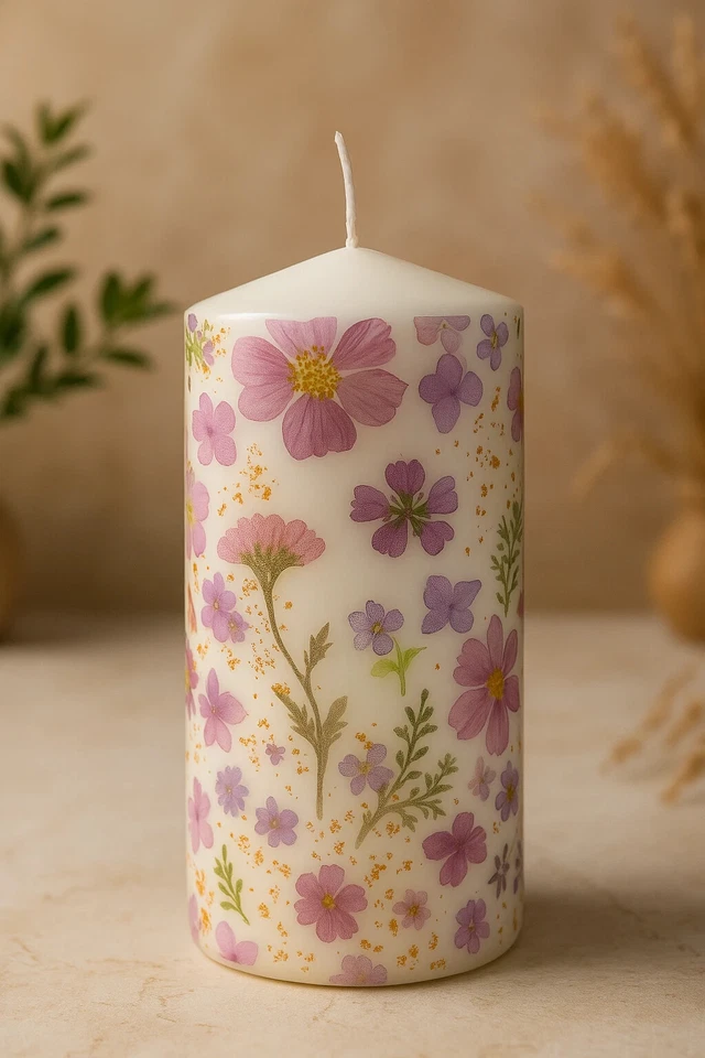 Vela Pilar Floral Decorativa-Sin Perfume-6" Alto-Mariposas-Jardín Primavera Foto 1 de 1