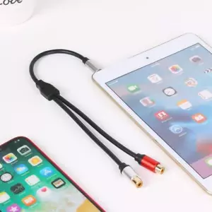 Cable adaptador de audio hembra RCA derecho a 2 estéreo auxiliar macho de 3,5 mm chapado en oro - Imagen 1 de 7