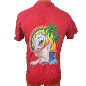 Camisa OP Vintage Años 80 Barco Hombres Grande Cuello Rojo Botón Crucero Viaje Top Náutico L - Imagen 1 de 11