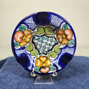 Vintage Talavera Mexican Pottery From La Fe Rue Ashtray Blue-Flowers - Picture 1 of 4