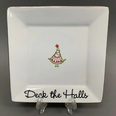 St Nicholas Square Tis The Season Deck The Halls Christmas White Plate - Image 1 of 4
