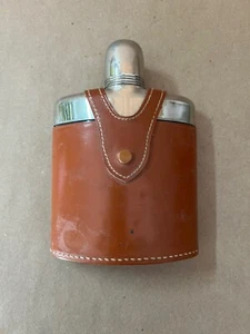 Flask In Saddle Leather Case Made In England - Picture 1 of 6