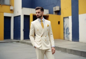 Herren Elfenbein Zweireiher Anzug Slim Fit 2-teilig Formell Freizeit Business Maßgeschneidert - Bild 1 von 6