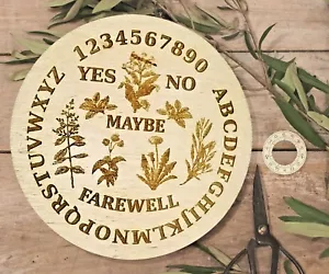 Wooden Round Ouija Board & Planchette w/ Herbal, Floral, Plants, Flowers, Wiccan - Picture 1 of 7