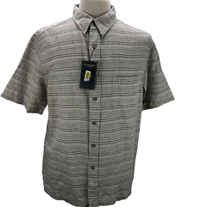 Roundtree & Yorke L Brown Linen Blend Short Sleeve Button-Up Casual Men's Shirt - Picture 1 of 7