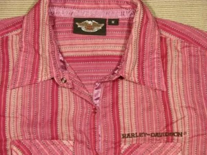 Women's Harley Davidson cotton lawn Western Pearl Snap Shirt Medium M pink - Picture 1 of 3