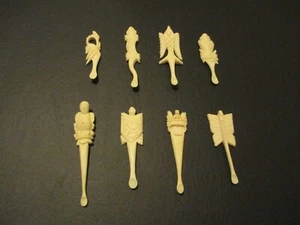 8-WASSERBÜFFELKNOCHEN VINTAGE MINI LÖFFEL TIKI REIHER GECKO FISCH FROSCH CHARM NEU-SET - Bild 1 von 11