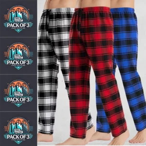 MENS 3 PACK PYJAMA BOTTOMS SLEEP LOUNGE PANTS POCKETS MULTIPACK COTTON M-2XL NEW - Picture 1 of 5