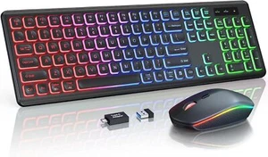 Wireless RGB Keyboard and Mouse Combo - Rechargeable, Quiet, Ergonomic, Backlit - Picture 1 of 9