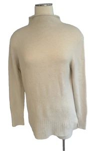 MAGASCHONI CREAM HIGH NECK TUNIC SWEATER WOOL BLEND RIBBED HEM & CUFFS SZ L - Picture 1 of 7