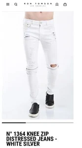 RNT23 Herren Weiß Distressed Skinny Jeans Knie Reißverschluss Größe 38 x 33 Neu mit Etikett - Bild 1 von 14