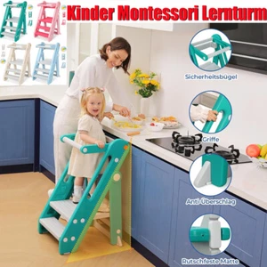 Einstellbar 3Stufen Kinder Lernturm mit Rausfallschutz Montessori Learning Tower - Bild 1 von 60