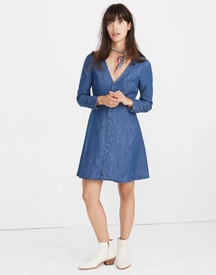 Nuevo con etiquetas Vestido Madewell Denim Lilyblossom Botón Delantero Manga Larga Talla 10 Foto 1 de 4