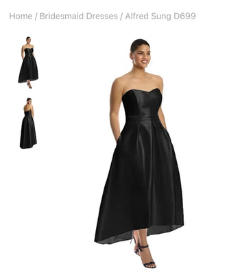 Vestido Alfred Sung sin tirantes alto bajo D699 Sweetheart satinado para mujer talla 0 Foto 1 de 4