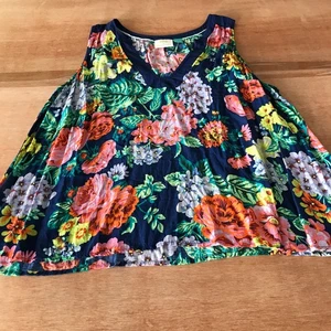 Maeve Anthropologie Melange Top Women 24W Green Floral Sleeveless V Neck Boho - Picture 1 of 11
