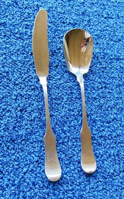 CUBIERTOS DE ACERO INOXIDABLE OXFORD HALL OXH59 - Cuchara de azúcar y cuchillo de mantequilla JAPÓN Foto 1 de 4