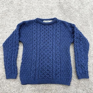 Aran Crafts Sweater Kids 8-11 Yrs Blue Cableknit 100% Merino Wool Fisherman - Picture 1 of 8