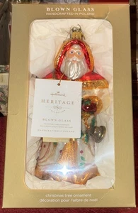 Hallmark 2019 Heritage mundgeblasenes Glas Weihnachtsmann Ornament Weißgold Glocke 7" Polen Neu im Karton - Bild 1 von 17