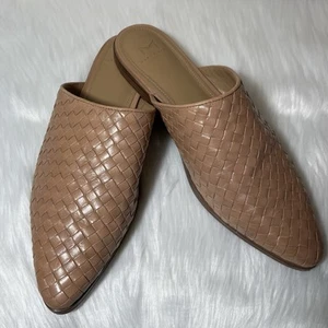 Marc Fisher Leather Woven Slide Mules 8.5M Pointed Toe Neutral Garren Beige - Picture 1 of 10