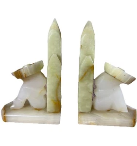 Juego de 2 sujetalibros vintage mexicanos tallados en ónix mármol cactus con hombre en sombrero - Imagen 1 de 18