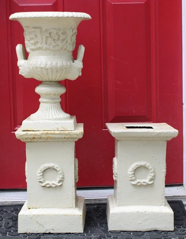 Antique 19thC Cast Iron Urn and Pedestals Cover