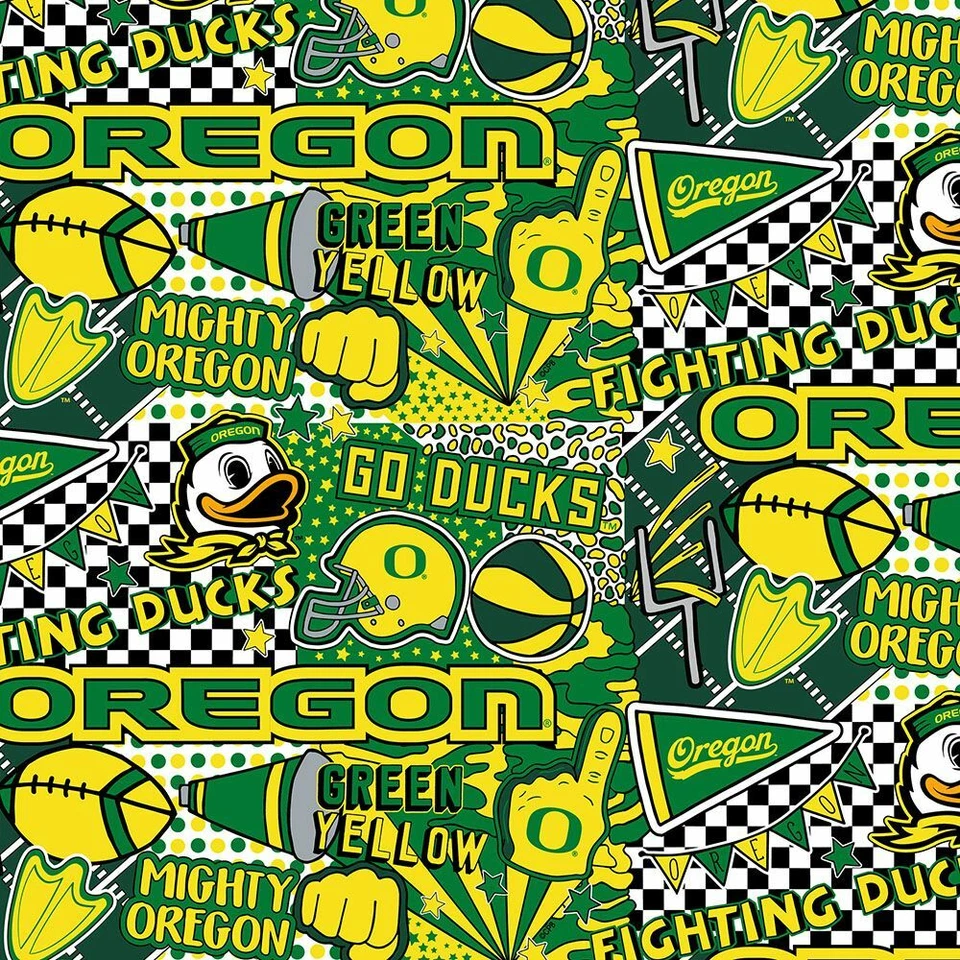 SYKEL University of Oregon Ducks Cotton Fabric Pop Art Graffiti Print-By the Yard