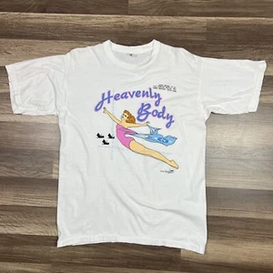 VTG 1988 Heavenly Body Shirt Flying Fortress B-17 Pinup Girl White Shirt Sz M - Picture 1 of 12