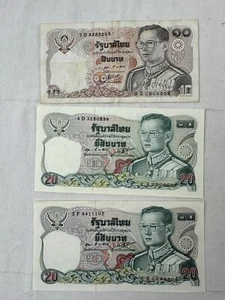 LOT of 1981 20 & 10 THAI BAHT THAILAND CURRENCY BANKNOTE NOTE MONEY BANK BILLS - Picture 1 of 5