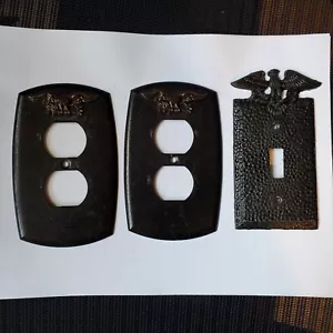 Vintage Black Metal Eagle Switch Plate and Two(2) Outlet Covers 1960 - Picture 1 of 3