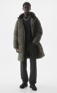 Pull & Bear Long Puffer With Hood, Khaki Color Size XL; New Old Stock - Picture 1 of 7