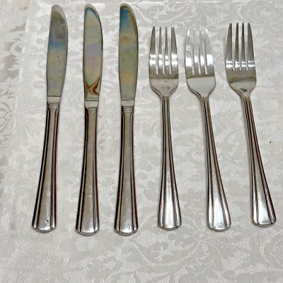 6 pc set  Retroneu 18/10 Stainless Dinner Knives Forks Knife Lot Stripe - Image 1 of 4