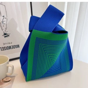 BNWT Mini Handmade Knit Shopping Bag/Tote Bag - Green Square - Free Shipping - Picture 1 of 7