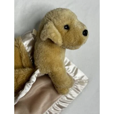 My Banky Britta Dog Blankie Lovey Plush Tan Satin Trim Baby Yellow Lab - Image 1 of 4
