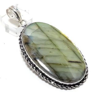 Natural Labradorite Gemstone 925 Sterling Silver Pendant 2.9" O232 - Picture 1 of 5