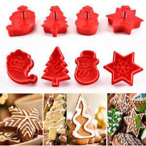 4x Christmas Fondant Cookie Plunger Cutter Biscuit Mold Pastry Baking Mould Tool
